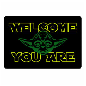 Paillasson star wars noir imprimé de maître yoda en vert et WELCOME YOU ARE