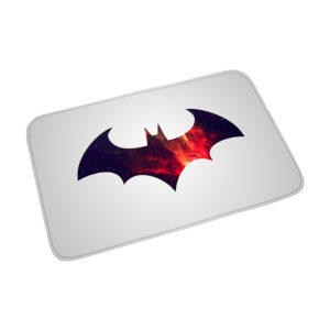 Paillasson rectangle bords arronis avec le logo de Batman en noir et rouge au milieu