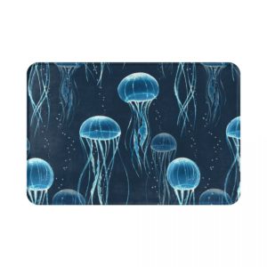 Paillasson bleu imprimé de meduses