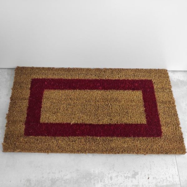 Paillasson en coco rectangle avec un lisere rouge