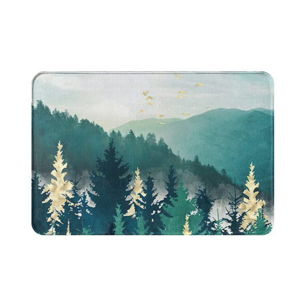 paillasson imprime d'uhn paysage de montagne aquarelle vert