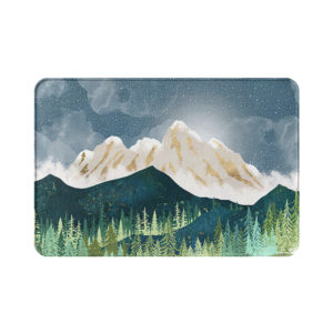 paillasson imprimé d'un paysage de montagne sous un ciel étoile vert