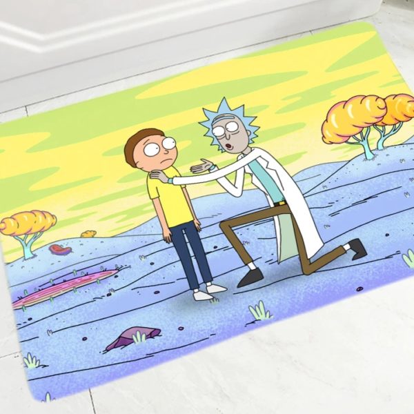 Paillasson Rick à genoux devant Morty rickbleu2