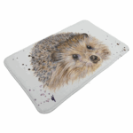 petit tapis rectangulaire blanc type paillasson imprimé d'un herisson